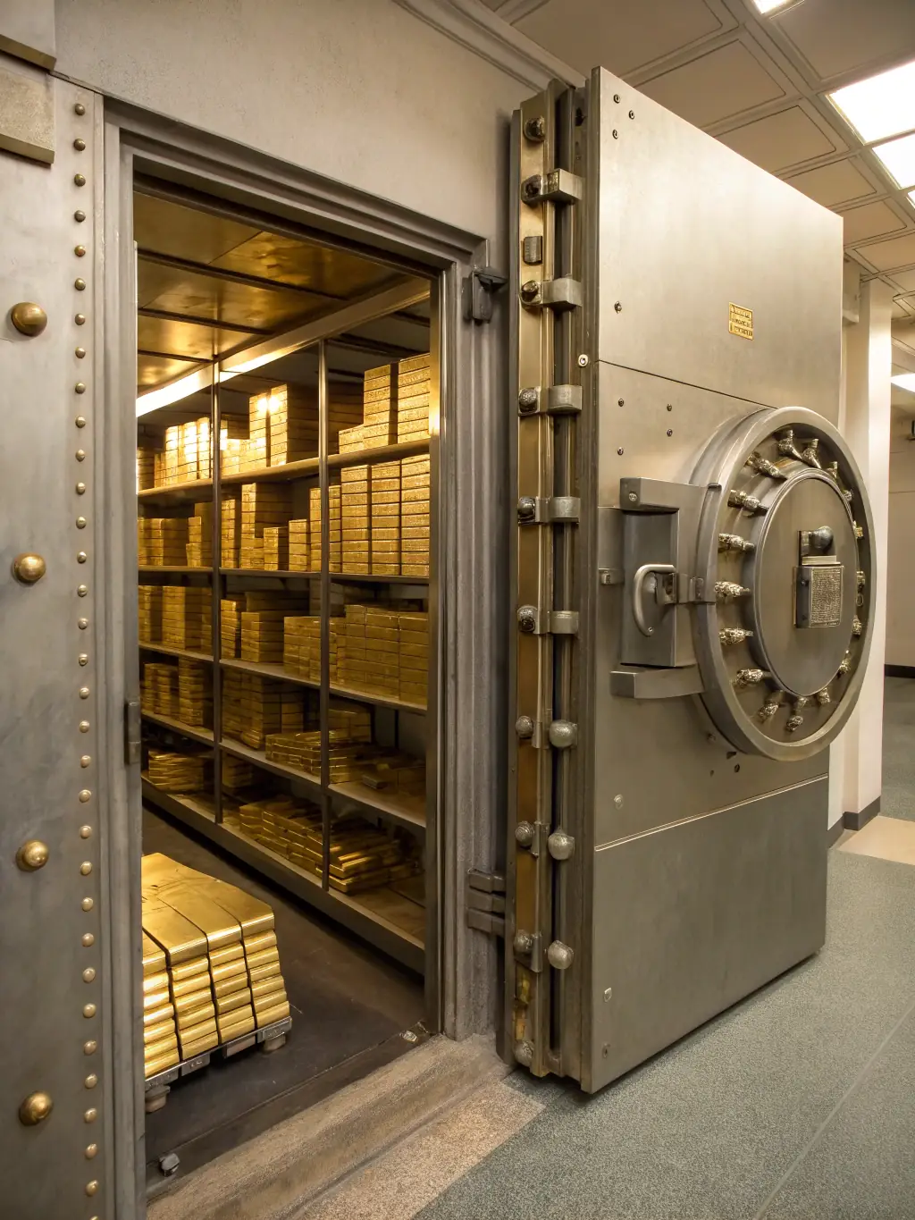 A secure vault filled with gold bars and coins, symbolizing asset protection and financial security.