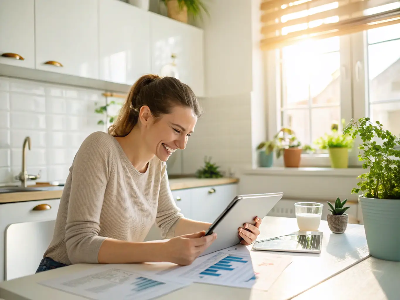 A person is reviewing their budget on a tablet, showcasing the benefits of a budget audit.